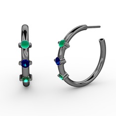 Lita Halka Küpe - Yeşil kuvars, lab safir ve kök zümrüt 925 ayar siyah rodyum kaplama gümüş küpe #167gtfz