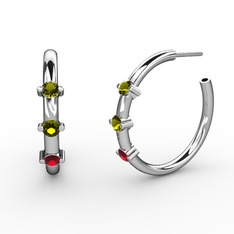 Garnet ve peridot 18 ayar beyaz altın küpe
