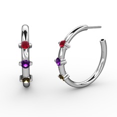 Lita Halka Küpe - Dumanlı kuvars, ametist ve kök yakut 8 ayar beyaz altın küpe #16s8eeo