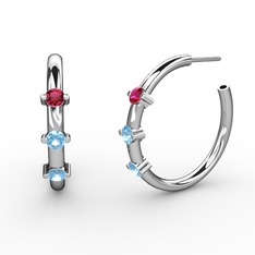 Akuamarin ve rodolit garnet 18 ayar beyaz altın küpe