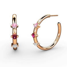 Lita Halka Küpe - Beyaz zirkon, rodolit garnet ve pembe kuvars 18 ayar rose altın küpe #16w12ag