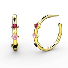 Siyah zirkon, pembe kuvars ve rodolit garnet 14 ayar altın küpe