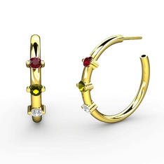 Swarovski, peridot ve garnet 14 ayar altın küpe
