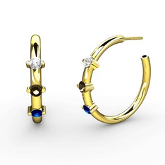 Lita Halka Küpe - Lab safir, dumanlı kuvars ve pırlanta 8 ayar altın küpe (0.22 karat) #17bzjsf