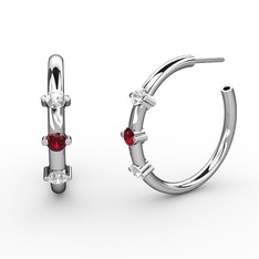 Lita Halka Küpe - Swarovski, garnet ve pırlanta 925 ayar gümüş küpe (0.22 karat) #17fw3b8