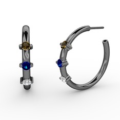 Lita Halka Küpe - Beyaz zirkon, lab safir ve dumanlı kuvars 925 ayar siyah rodyum kaplama gümüş küpe #17p8eo0