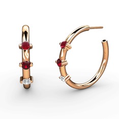 Swarovski, garnet ve kök yakut 14 ayar rose altın küpe