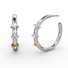 Lita Halka Küpe - Sitrin, beyaz zirkon ve pırlanta 14 ayar beyaz altın küpe (0.22 karat) #17vn9jx