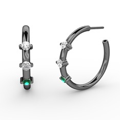 Lita Halka Küpe - Yeşil kuvars, swarovski ve beyaz zirkon 925 ayar siyah rodyum kaplama gümüş küpe #17zbkp0