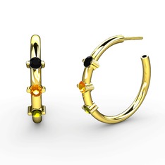 Lita Halka Küpe - Peridot, sitrin ve siyah zirkon 14 ayar altın küpe #181e82e