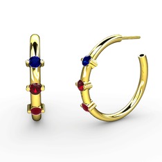 Kök yakut, garnet ve lab safir 8 ayar altın küpe