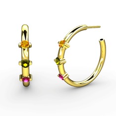 Rodolit garnet, peridot ve sitrin 14 ayar altın küpe