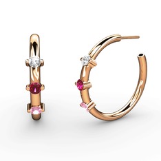 Pembe kuvars, rodolit garnet ve swarovski 18 ayar rose altın küpe