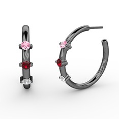 Lita Halka Küpe - Pırlanta, garnet ve pembe kuvars 925 ayar siyah rodyum kaplama gümüş küpe (0.22 karat) #18ndblu