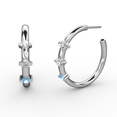 Akuamarin ve swarovski 14 ayar beyaz altın küpe