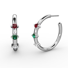 Swarovski, yeşil kuvars ve garnet 8 ayar beyaz altın küpe