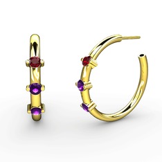 Ametist ve garnet 14 ayar altın küpe