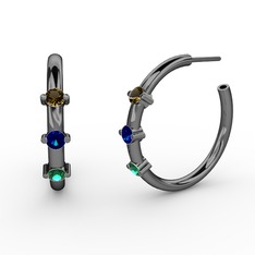 Lita Halka Küpe - Yeşil kuvars, lab safir ve dumanlı kuvars 925 ayar siyah rodyum kaplama gümüş küpe #18wh9qk