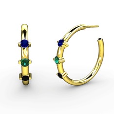 Lita Halka Küpe - Siyah zirkon, yeşil kuvars ve lab safir 18 ayar altın küpe #18xqhui