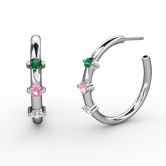 Lita Halka Küpe - Pırlanta, pembe kuvars ve yeşil kuvars 925 ayar gümüş küpe (0.22 karat) #18yolli