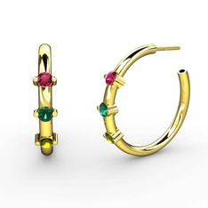 Peridot, yeşil kuvars ve rodolit garnet 14 ayar altın küpe