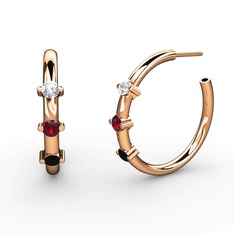 Lita Halka Küpe - Siyah zirkon, garnet ve swarovski 925 ayar rose altın kaplama gümüş küpe #196i49k