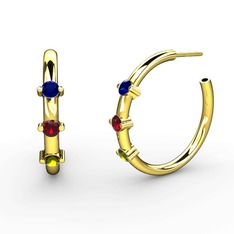 Peridot, garnet ve lab safir 8 ayar altın küpe