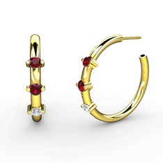 Beyaz zirkon ve garnet 14 ayar altın küpe