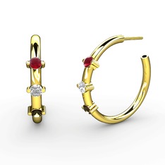 Dumanlı kuvars, swarovski ve kök yakut 14 ayar altın küpe