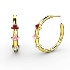 Swarovski, pembe kuvars ve kök yakut 14 ayar altın küpe