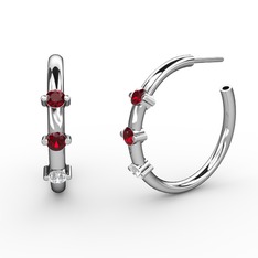 Beyaz zirkon ve garnet 18 ayar beyaz altın küpe