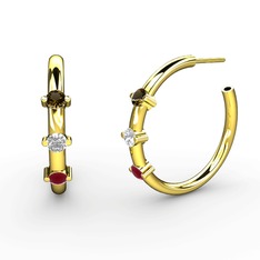 Lita Halka Küpe - Kök yakut, swarovski ve dumanlı kuvars 18 ayar altın küpe #19slzkx