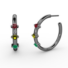 Lita Halka Küpe - Kök zümrüt, peridot ve garnet 925 ayar siyah rodyum kaplama gümüş küpe #1a2mznh