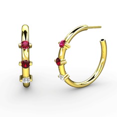 Pırlanta, garnet ve rodolit garnet 925 ayar altın kaplama gümüş küpe (0.22 karat)