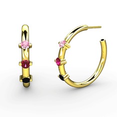 Lita Halka Küpe - Siyah zirkon, rodolit garnet ve pembe kuvars 14 ayar altın küpe #1a9ww4l