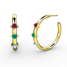 Lita Halka Küpe - Akuamarin, kök zümrüt ve kök yakut 18 ayar altın küpe #1ac7z0a