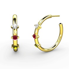 Peridot, kök yakut ve swarovski 925 ayar altın kaplama gümüş küpe