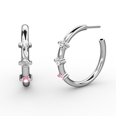 Pembe kuvars, beyaz zirkon ve swarovski 8 ayar beyaz altın küpe