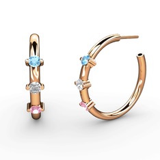 Lita Halka Küpe - Pembe kuvars, swarovski ve akuamarin 18 ayar rose altın küpe #1ayks59