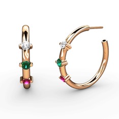 Lita Halka Küpe - Rodolit garnet, yeşil kuvars ve swarovski 14 ayar rose altın küpe #1b3t2a