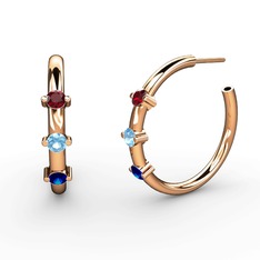 Lab safir, akuamarin ve garnet 925 ayar rose altın kaplama gümüş küpe