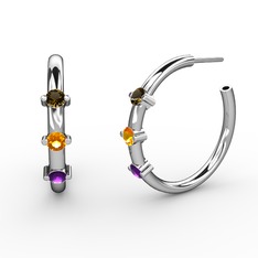 Lita Halka Küpe - Ametist, sitrin ve dumanlı kuvars 18 ayar beyaz altın küpe #1bmzh5s