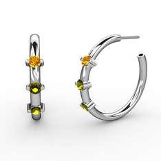 Peridot ve sitrin 18 ayar beyaz altın küpe