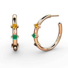 Lita Halka Küpe - Dumanlı kuvars, kök zümrüt ve sitrin 8 ayar rose altın küpe #1c9fewe