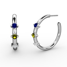 Lita Halka Küpe - Beyaz zirkon, peridot ve lab safir 18 ayar beyaz altın küpe #1caw276