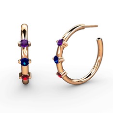 Garnet, lab safir ve ametist 8 ayar rose altın küpe