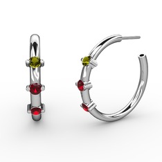 Garnet ve peridot 8 ayar beyaz altın küpe