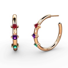 Lita Halka Küpe - Yeşil kuvars, ametist ve kök yakut 14 ayar rose altın küpe #1ckdxq4