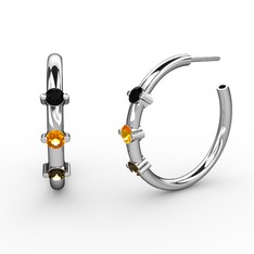 Lita Halka Küpe - Dumanlı kuvars, sitrin ve siyah zirkon 14 ayar beyaz altın küpe #1ckment