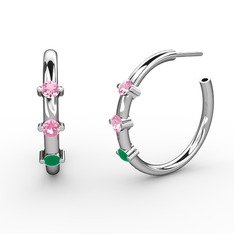 Lita Halka Küpe - Kök zümrüt ve pembe kuvars 14 ayar beyaz altın küpe #1cm50xw